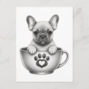 Postal Festiva Cachorro de Bulldog Francés Taza de Té