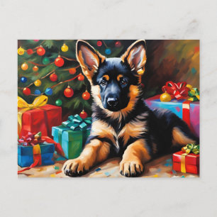 Postal Festiva Cachorro de Pastor Alemán, Árbol de Navidad, Regal