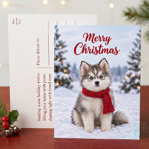 Postal Festiva Cachorro De Pomsky Lindo Amante De Perro Husky Fel