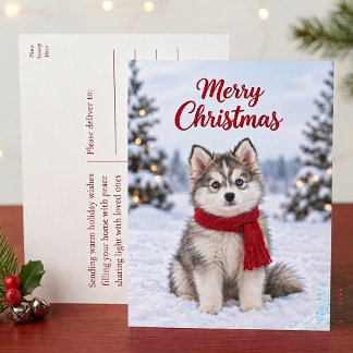 Postal Festiva Cachorro De Pomsky Lindo Amante De Perro Husky Fel