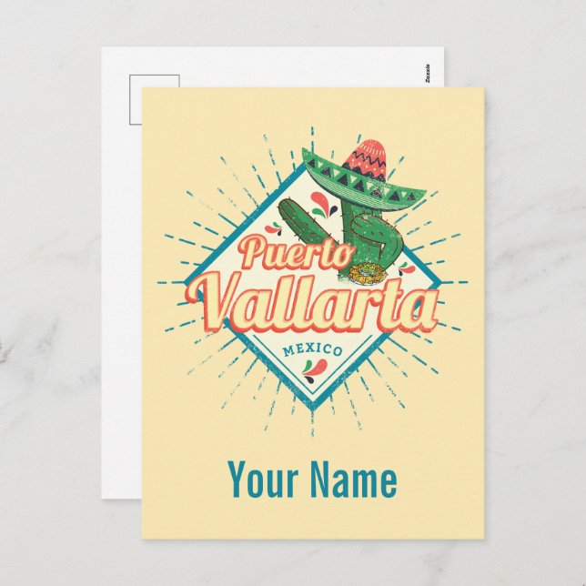 Postal Festiva Cactus de baile de Puerto Vallarta Jalisco México (Anverso / Reverso)