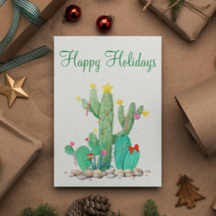 Postal Festiva Cactus del Desierto de Felices Fiestas