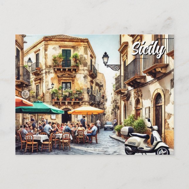 Postal Festiva Cafe en Sicilia Italia (Anverso)