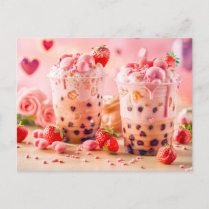 Postal Festiva Café helado con fresas y hielo de fresa