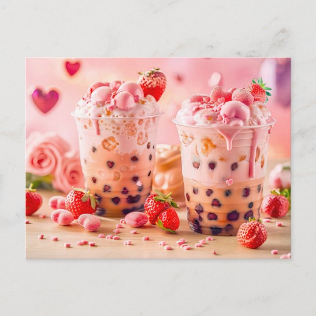 Postal Festiva Café helado con fresas y hielo de fresa (Anverso)