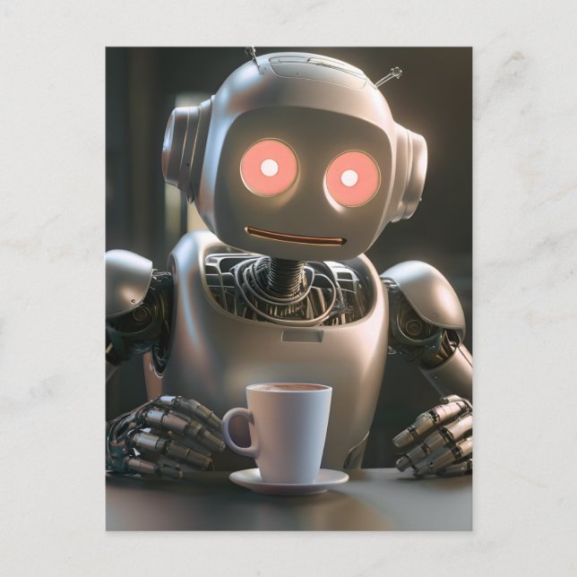 Postal Festiva café robot que bebe (Anverso)