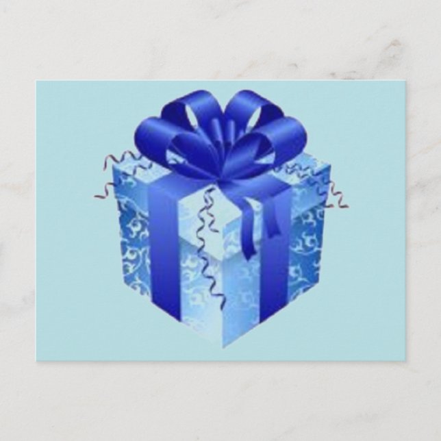 Postal Festiva Caja de regalo azul con cinta azul (Anverso)