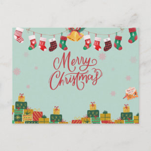 Postal Festiva Cajas y medias de regalo navideños