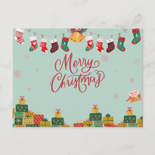 Postal Festiva Cajas y medias de regalo navideños (Anverso)