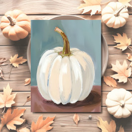 Postal Festiva Calabaza Blanca de Acción de Gracias Acuarela