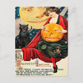 Postal Festiva Calabaza de bruja Hallowen gato negro Vintage post