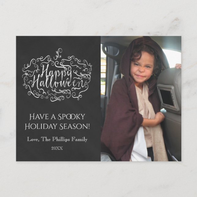 Postal Festiva Calabaza de caldera feliz foto de feriado de Hallo (Anverso)