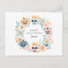 Postal Festiva Calabaza de cráneo de Halloween personalizada flor