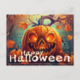 Postal Festiva Calabaza de Halloween con Ojos Brillantes Arte