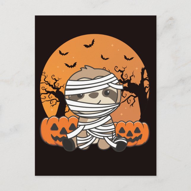 Postal Festiva Calabaza de perezosos momia Perezosos Feliz Hallow (Anverso)