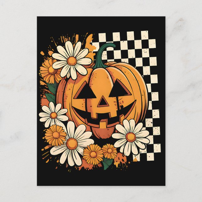 Postal Festiva Calabaza floral Halloween Fall (Anverso)