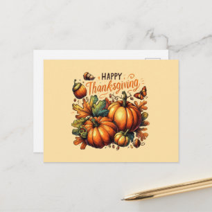 Postal Festiva Calabaza linda Feliz Día de Acción de Gracias