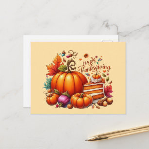 Postal Festiva Calabaza linda Feliz Día de Acción de Gracias 