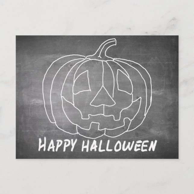 Postal Festiva Calabaza para Halloween 1 apariencia de pizarra (Anverso)
