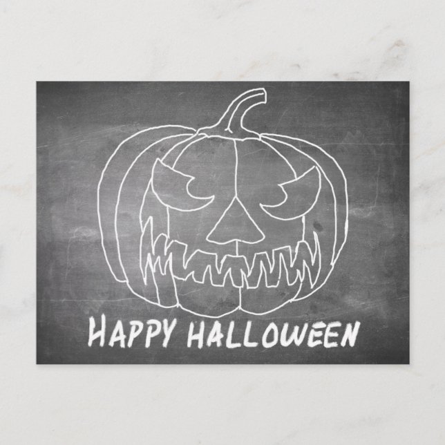 Postal Festiva Calabaza para Halloween 2 apariencia de pizarra (Anverso)