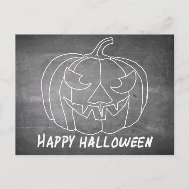 Postal Festiva Calabaza para Halloween 3 apariencia de pizarra (Anverso)