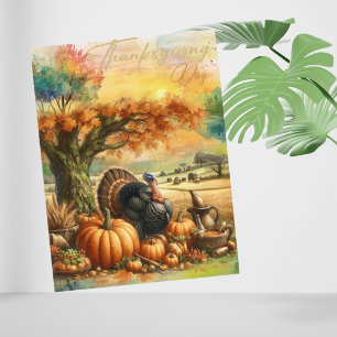 Postal Festiva Calabaza y pavos nostálgicos del Día de Acción de 