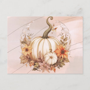 Postal Festiva Calabazas blancas bohemias floriendo Halloween