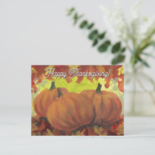 Postal Festiva Calabazas de Acción de Gracias #1 Hojas de Otoño d