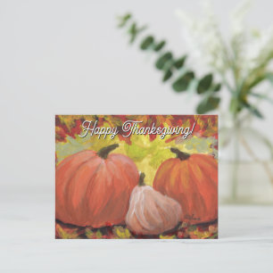 Postal Festiva Calabazas de Acción de Gracias #2 Otoño Hojas de O