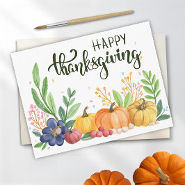 Postal Festiva Calabazas de acuarela del Día de Acción de Gracias