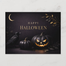 Postal Festiva Calabazas de bomba de oro negro de Halloween