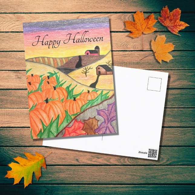 Postal Festiva Calabazas de otoño de Halloween Cosecha de arte fo (Subido por el creador)