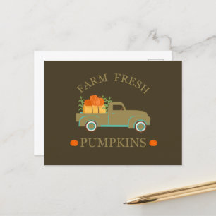 Postal Festiva Calabazas frescas de granja acuarela otoño
