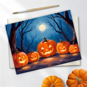 Postal Festiva Calabazas Jack-O-Lanterns de Halloween Acuarela