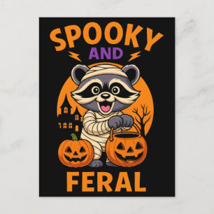 Postal Festiva Calabazas momias de mapaches espeluznantes y adora