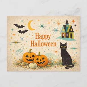 Postal Festiva Calabazas naranjas de Halloween de mediados de sig