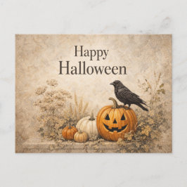 Postal Festiva Calabazas Naranjas Vintage Halloween