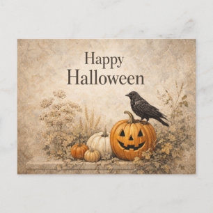 Postal Festiva Calabazas Naranjas Vintage Halloween