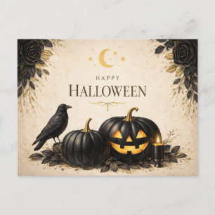 Postal Festiva Calabazas negras elegantes góticas de Halloween
