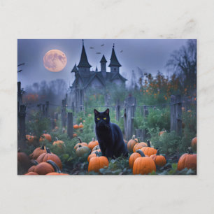 Postal Festiva Calabazas negras para gatos en la casa