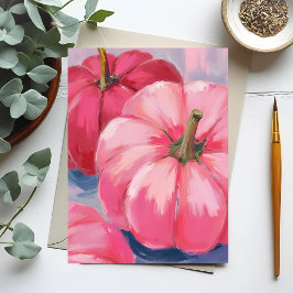 Postal Festiva Calabazas Rosadas Bonitas Acuarela