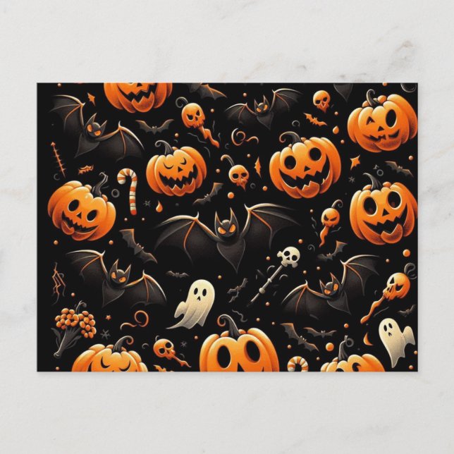 Postal Festiva Calabazas y murciélagos (Anverso)