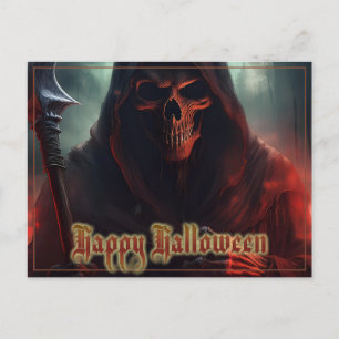 Postal Festiva Calavera de la Parca Halloween Arte Espeluznante