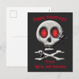 Postal Festiva Calavera espeluznante de Halloween clásico y araña