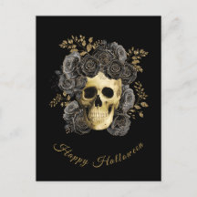 Calavera gótica rosas de purpurina negras y dorada