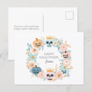 Postal Festiva Calavera personalizada de Halloween Floral Chic de