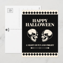 Postal Festiva Calaveras riendo en Halloween Diversión y susto