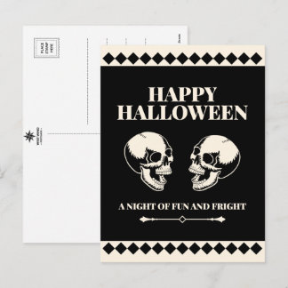 Postal Festiva Calaveras riendo en Halloween Diversión y susto
