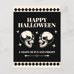 Postal Festiva Calaveras riendo en Halloween Diversión y susto