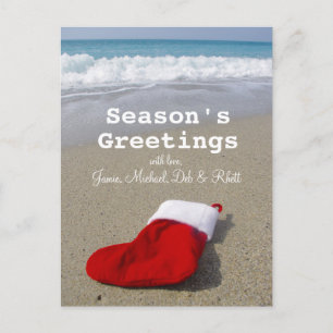 Postal Festiva Calcetín de Papá Noel que pone en la playa hermosa